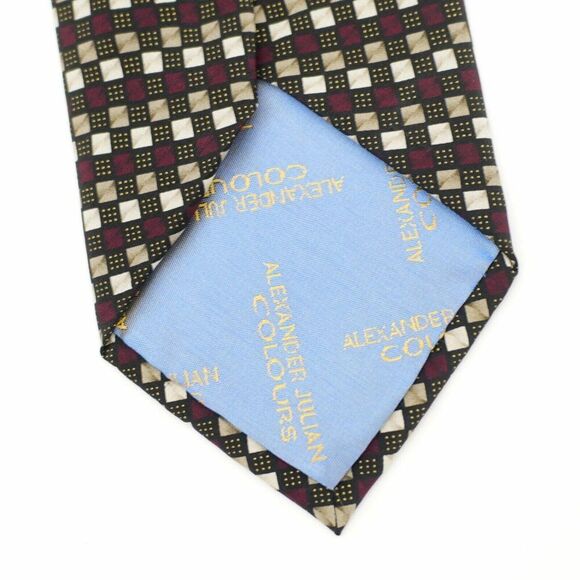 Alexander Julian Colours Black Tan Maroon Red Wide Print Geometric Silk Tie - Picture 4 of 7